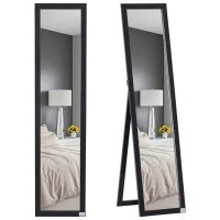 Specchio da Terra e Parete con Supporto Richiudibile e Cornice in MDF, 37x48x152cm, Nero