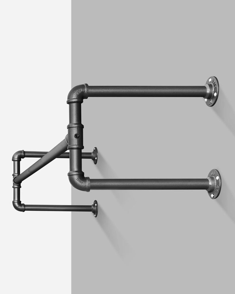 Attaccapanni da Muro, Barra Appendiabiti da Parete a Tubo, Stile Industriale, Salvaspazio, 30 x 112 x 29,3 cm, Portata di 60 kg, Montaggio Facile, per Spazio Stretto, Nero HSR64BK