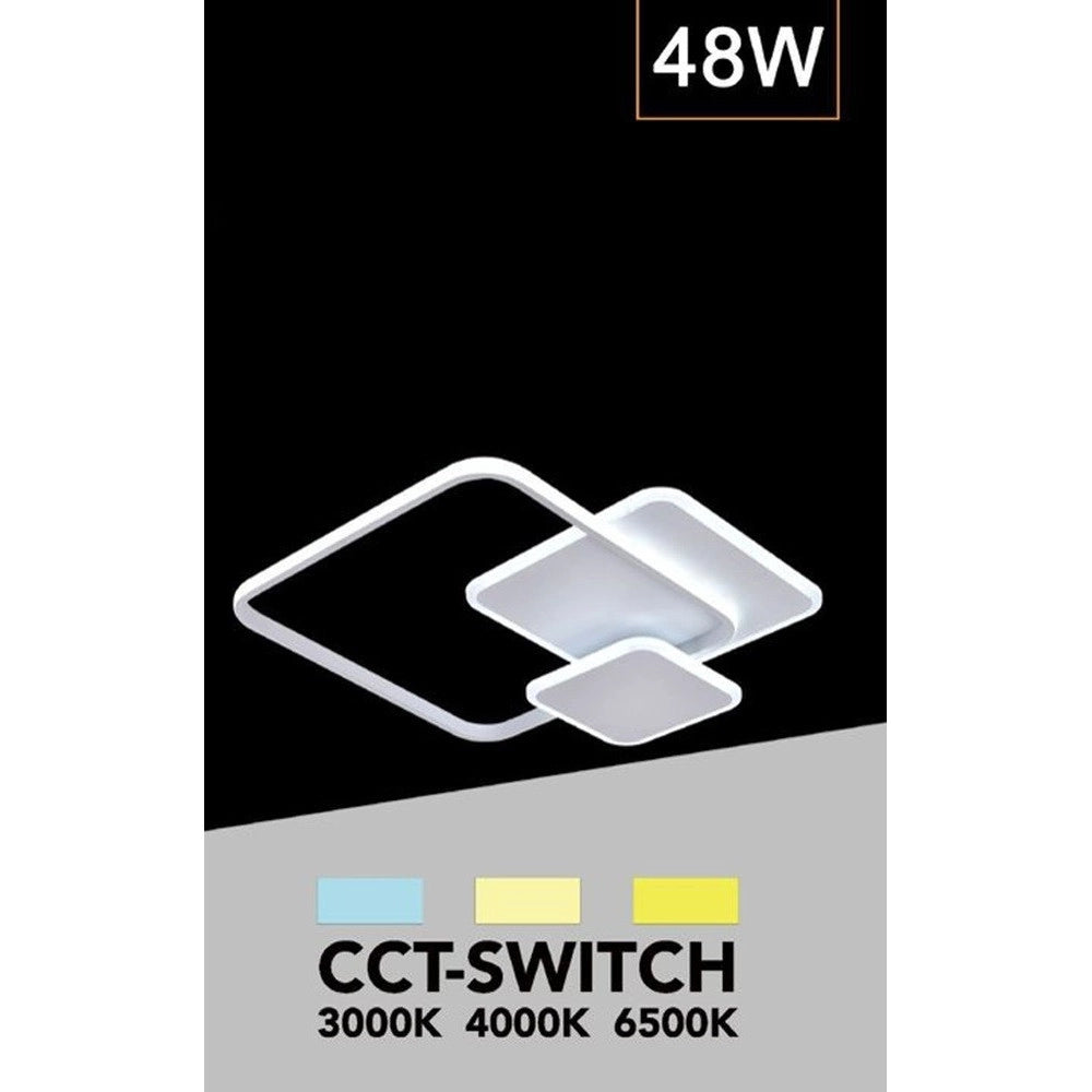 Trade Shop - Plafoniera A 3 Quadrati A Led A Tripla Colorazione Di Luce 48 W Ultra Moderno C31-3c -