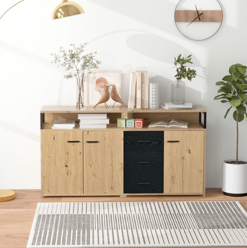 Credenza sideboard con 3 ante e 3 cassetti 150x35x75;9 cm in truciolare nero e marrone