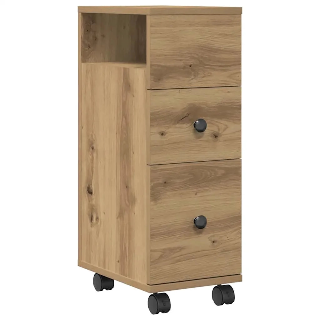 Mobile da Bagno Stretto con Ruote Rovere Artigianale Truciolato 855240