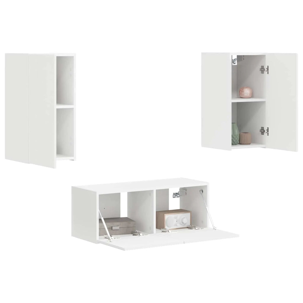 Set mobile TV Montaggio a parete 2 pcs Bianco Legno multistrato 3408961