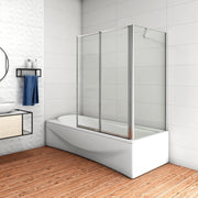 120x140cm Parete Doccia Sopravasca Angolare 2 Ante Pieghevoli Vetro 4 mm con Parete Laterale 60cm Vetro Temperato 6 mm Trasparente Telai Cromi Lucidi