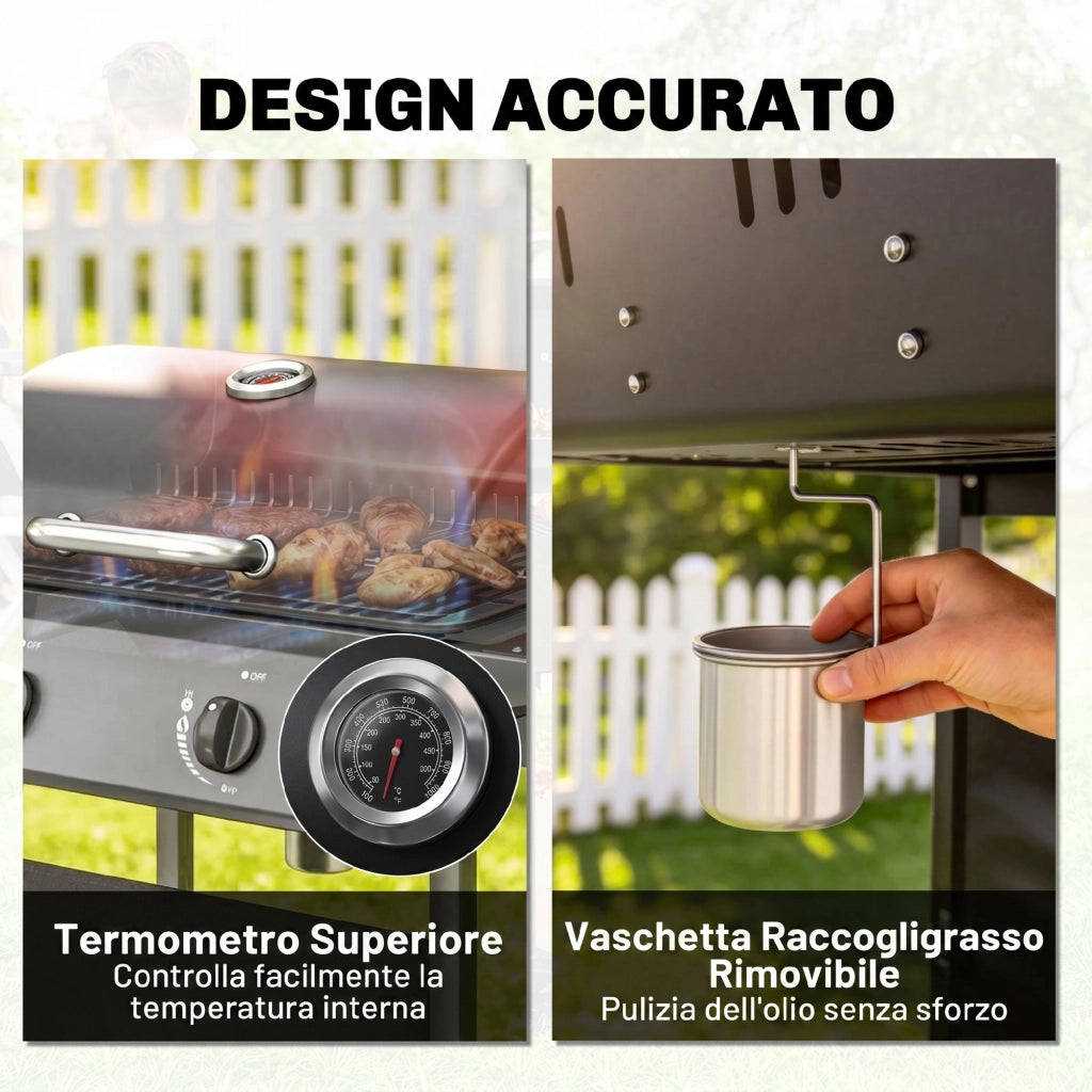 Barbecue a Gas con 2 Bruciatori e Tavolini Laterali ¨C zephmum ¨C Nero