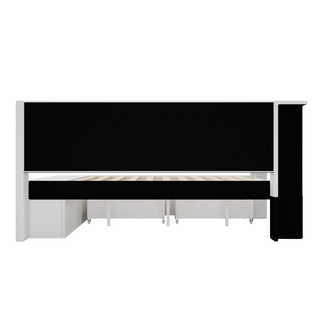 Letto pieghevole imbottito 90x200 cm con LED, USB, due cassetti e scarpiera bianco