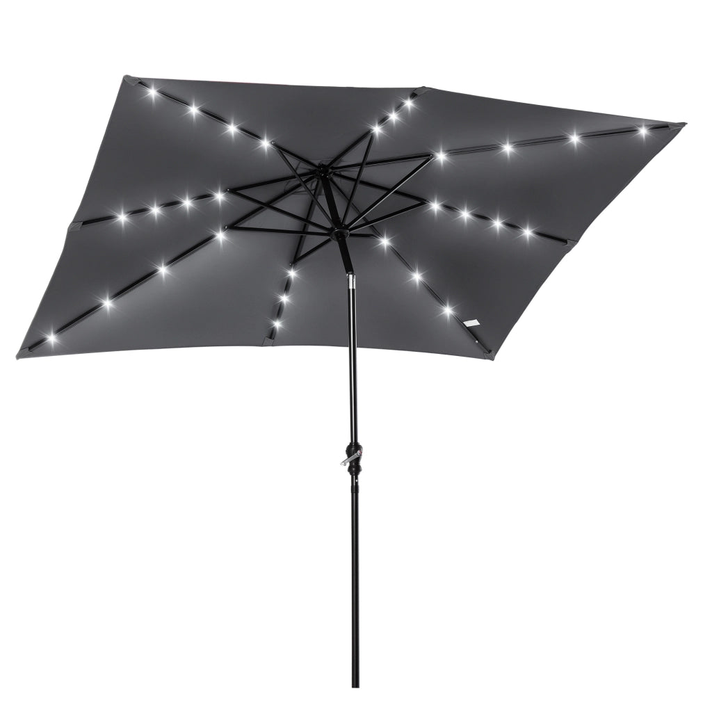 Parasole rettangolare da giardino 3x2m ¨C zephmum ¨C grigio inclinabile con LED solare