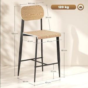 SGABELLO BAR 66 cm Legno Naturale e Metallo Nero