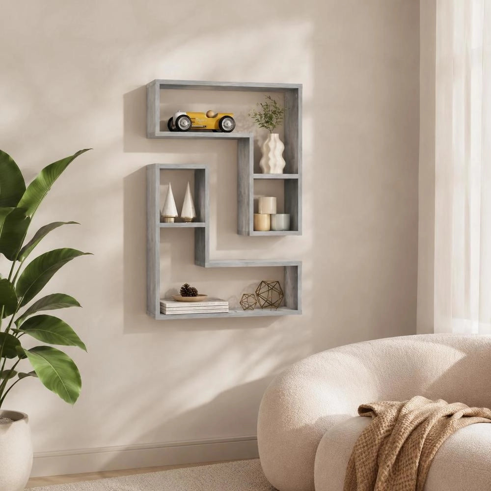 Wall Shelves, 2 Pieces, Concrete Grey, 50x15x50 Cm, Wood-based Material