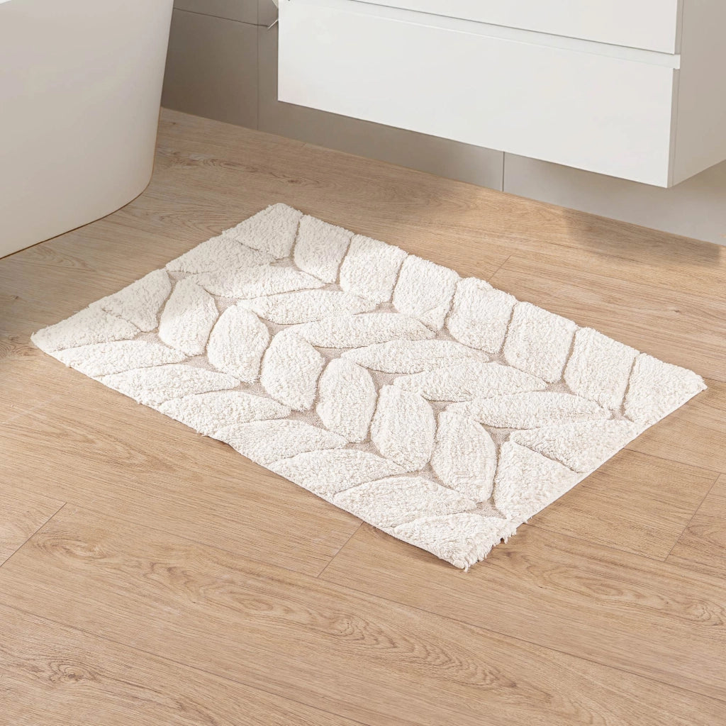 Tappeto Bagno Antiscivolo In Cotone Effetto Rilievo Assorbente, Morbido, Lavabile in Lavatrice 50x80 / 60x120 cm Bianco - 50x80 cm