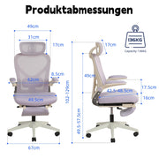 Sedia da ufficio ergonomica pieghevole viola con poggiapiedi