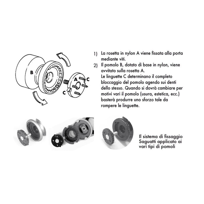 Pomolo fisso per porta SAGUATTI 878/60QB in alluminio nero lucido