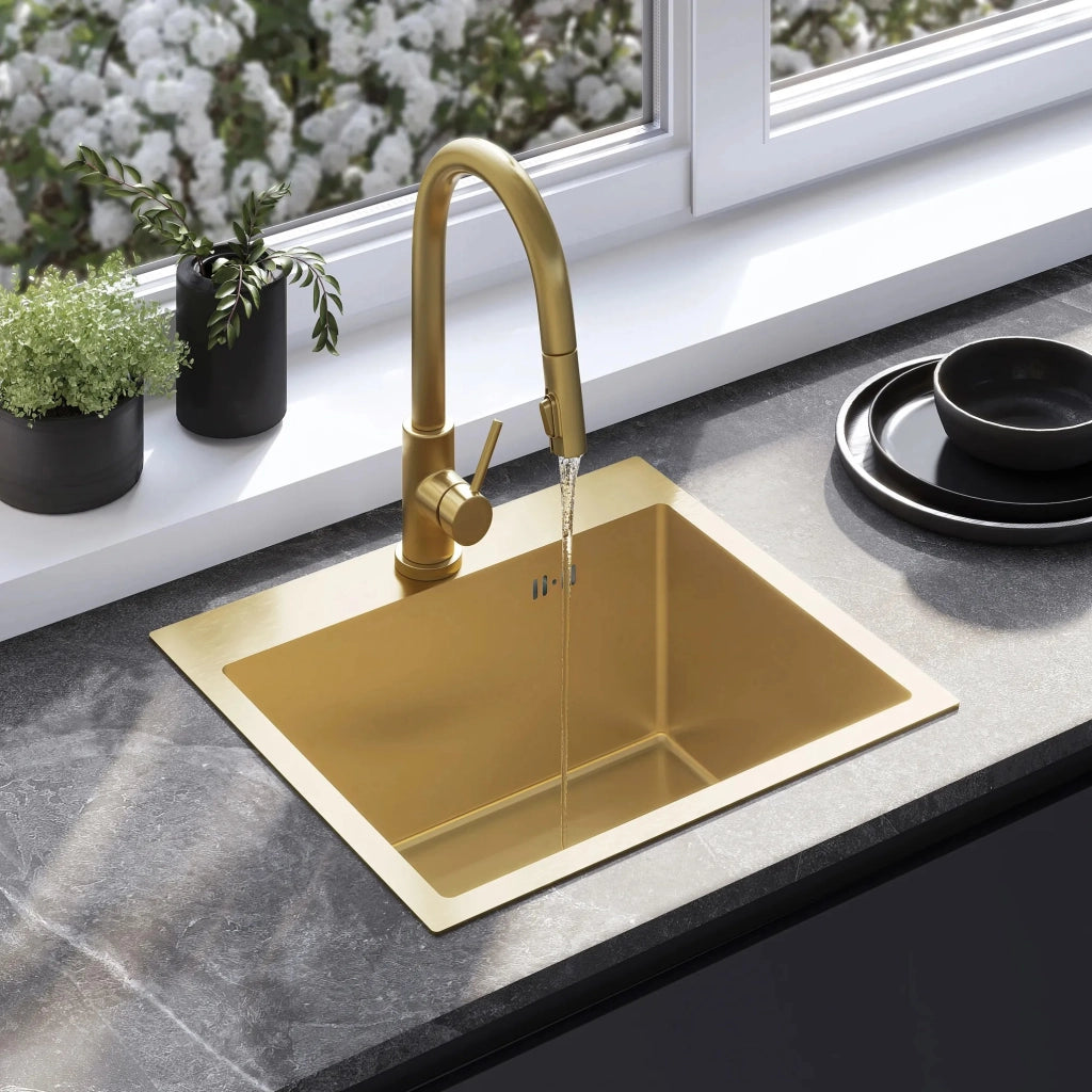 Lavello In Acciaio Leo 50 Brush Gold senza rubinetto da cucina