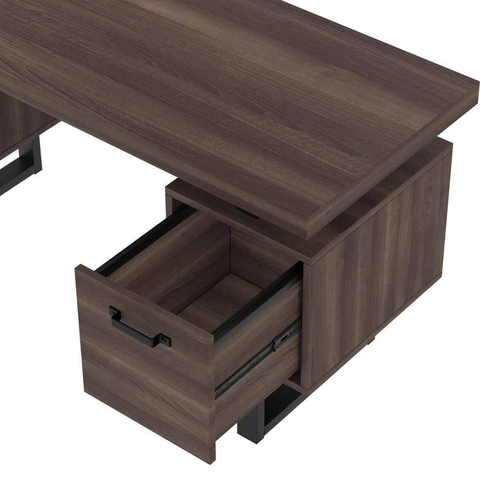 Scrivania da ufficio 135 x 54 cm in MDF e metallo con 2 cassetti, marrone e nero