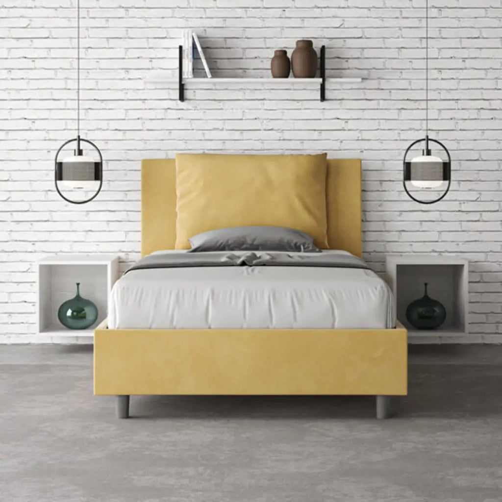 Letto una piazza e mezza con rete imbottito 120x190 microfibra ocra Antea