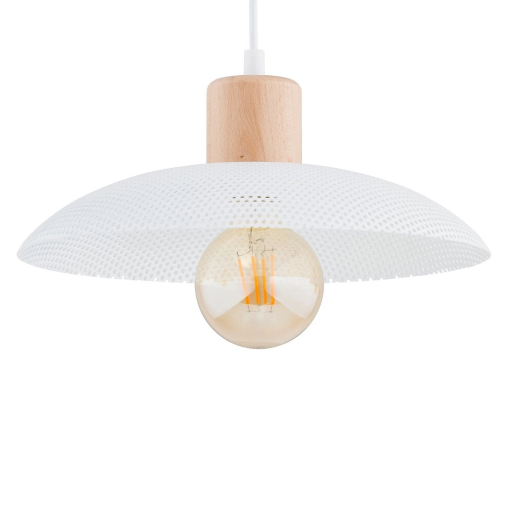 Lampada a sospensione KOBE 3 in acciaio bianco opaco e legno