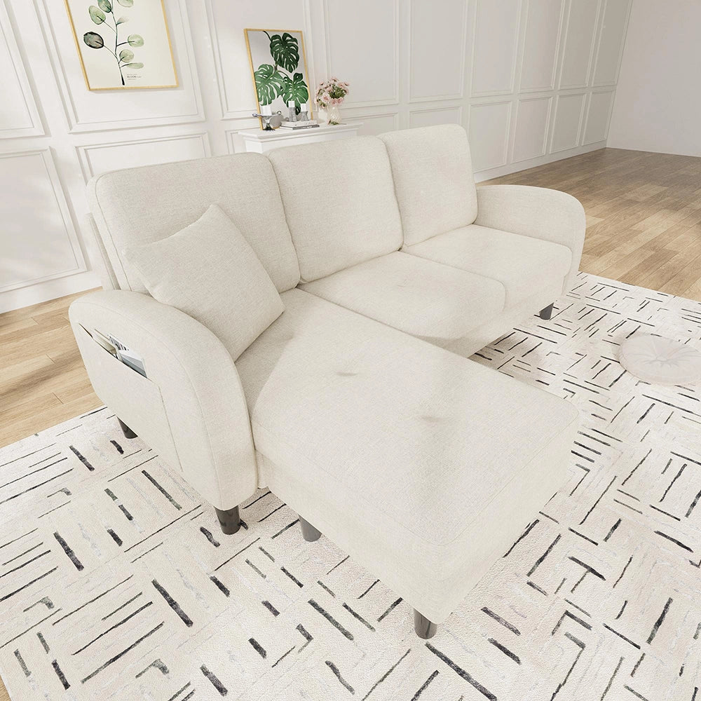 Divano angolare in L con chaise longue - Xylo - 166x118x77 cm - Tessuto cotone lino - Design modulare