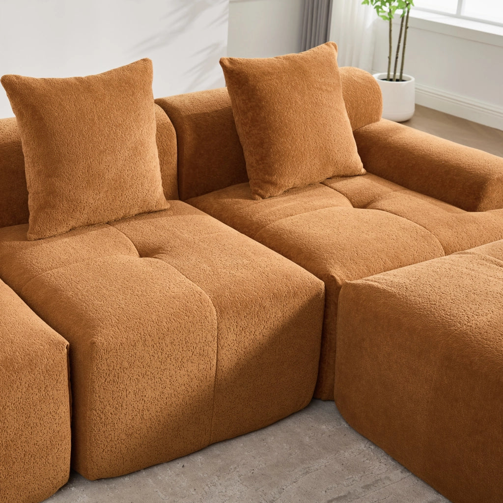Divano angolare modulare in tessuto con schiuma memory, seduta confortevole, senza montaggio, arancione 268 × 102 × 78 cm