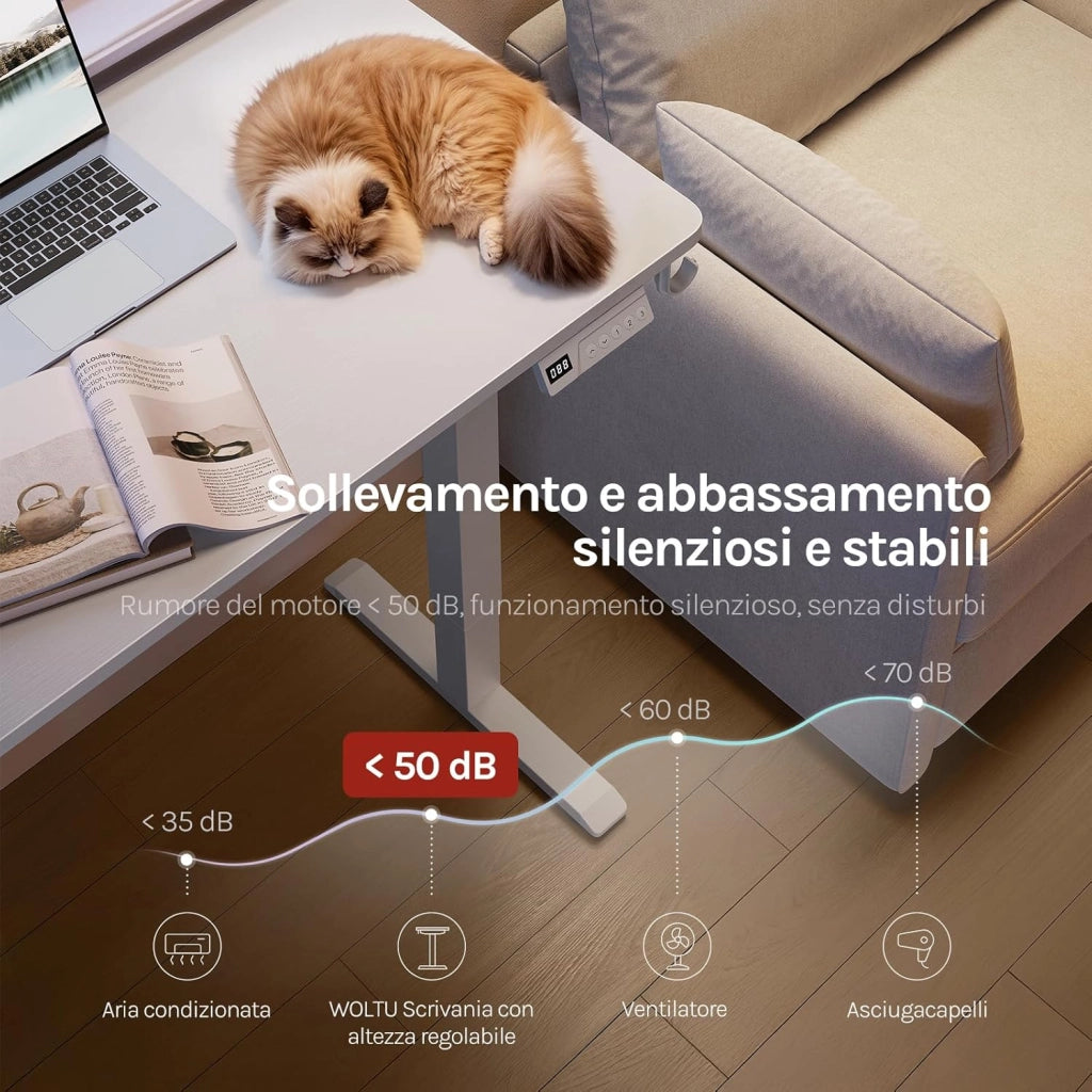 Scrivania Elettrica Regolabile in Altezza 72-118 cm, con 3 Memorie e 2 Ganci – Bianco, Silenziosa, Capacità di Carico 80 kg – per Ufficio, Casa, Gaming e Studio, 100x48 cm