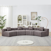 Sofa modulare curvo in chenille grigio con 2 cuscini, design semicircolare, senza montaggio