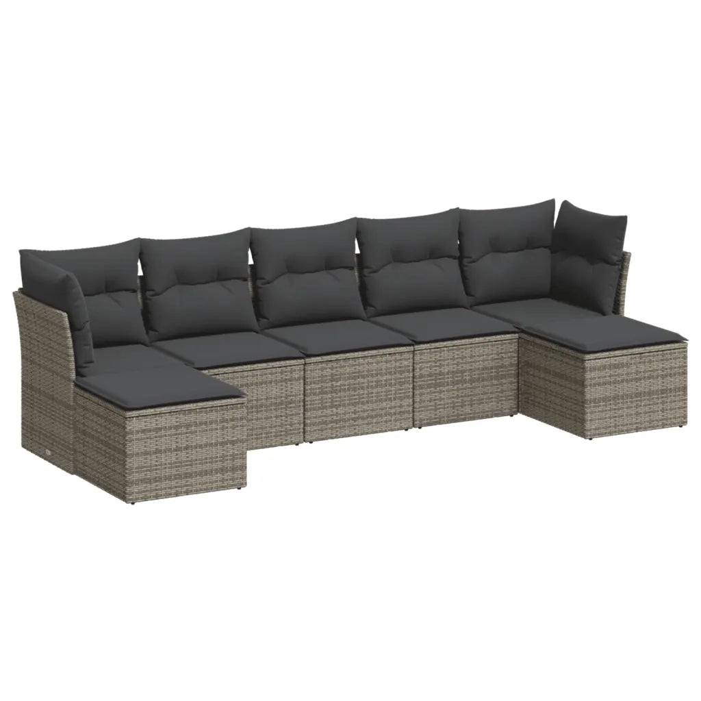 Set Divani da Giardino 7 pz con Cuscini Grigio in Polyrattan 3218030