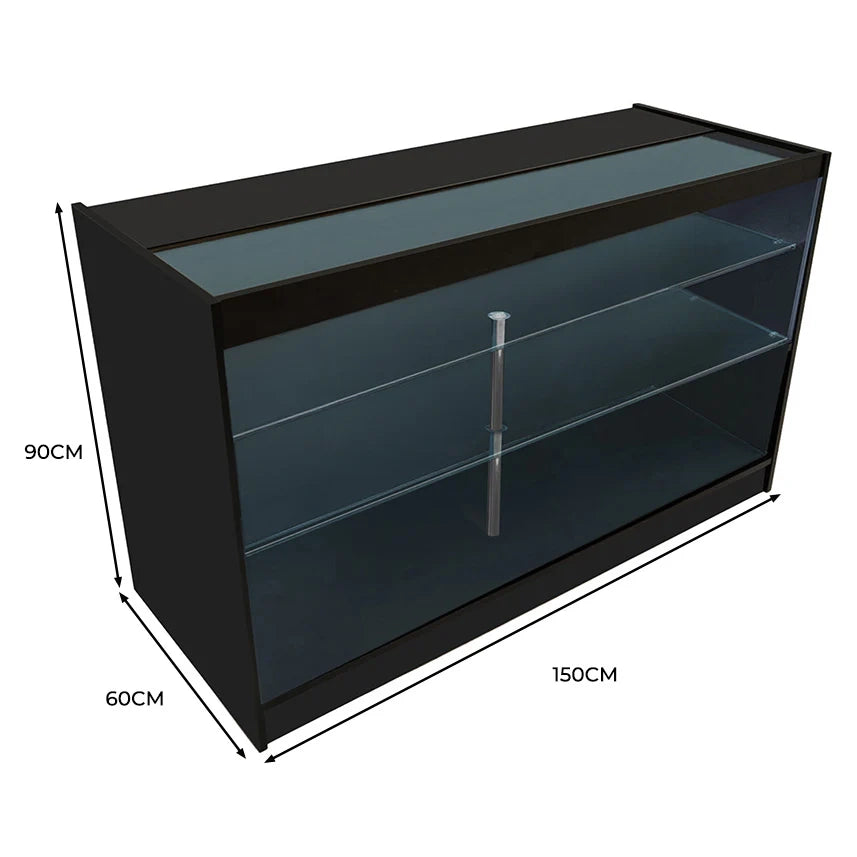 Bancone LED Nero K1500 con 3 Ripiani, Vetrina e Ante Bloccabili – 2 Chiavi