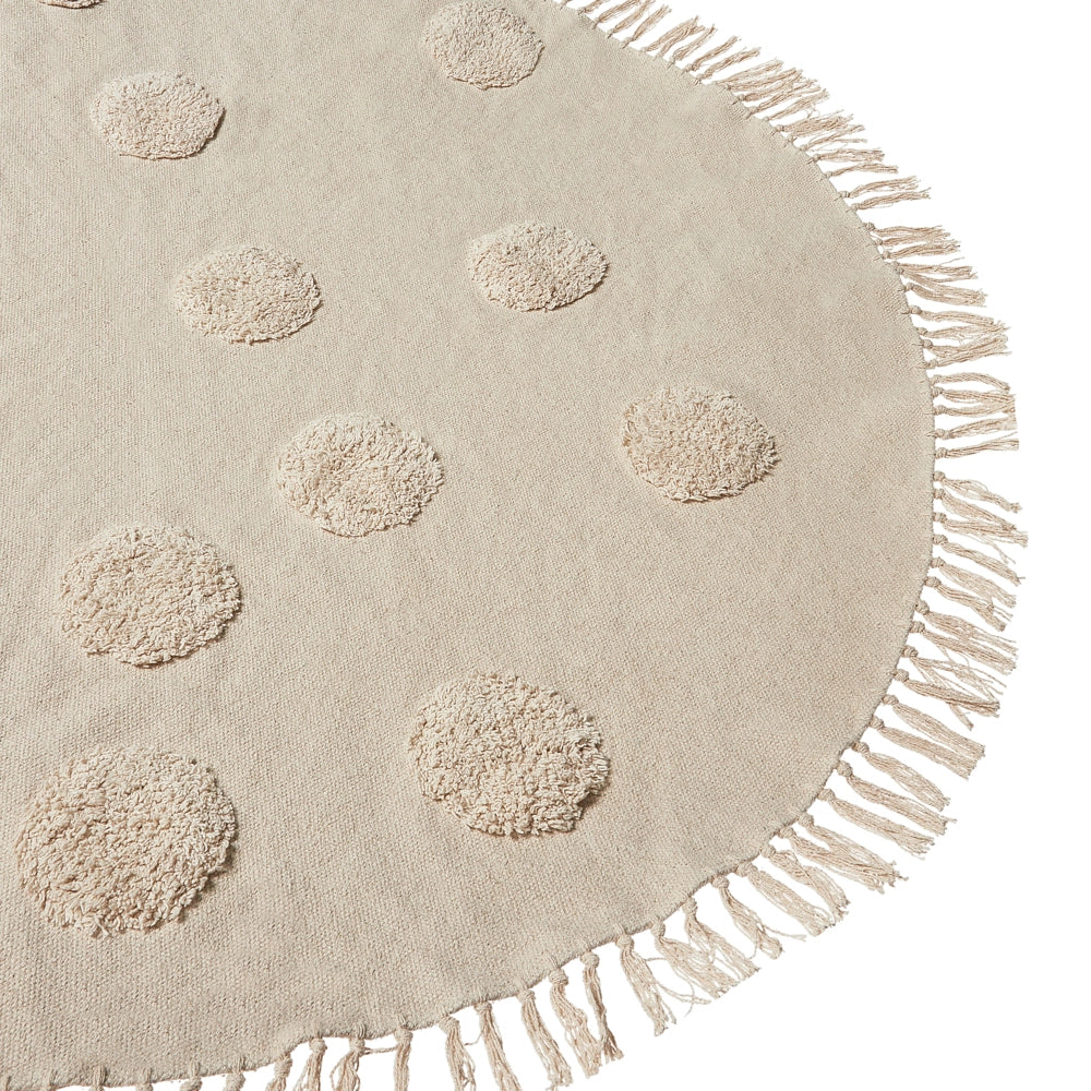 Tappeto Beige Cotone ø 140 cm Rotondo Nappe Decorative Stile Boho Soggiorno Bambini Camera dei Bambini