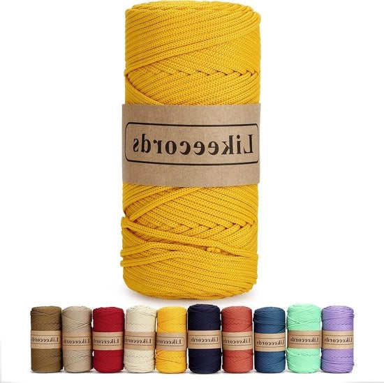 Filamento di poliestere intrecciato - 4mm x 130m corda elastica per cerniere e macramè per diverse creazioni (giallo)