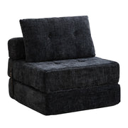 Divano Letto Pieghevole con Schienale e Cuscini Testa e Lombare; in Ciniglia Nero; 79 × 79 × 57 cm