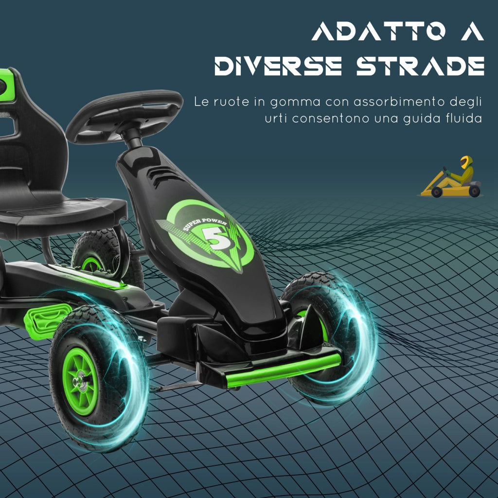 Go Kart a Pedali per Bambini 5-12 Anni con Sedile Regolabile. in Metallo e PP 121x58x61 cm. Verde e Nero