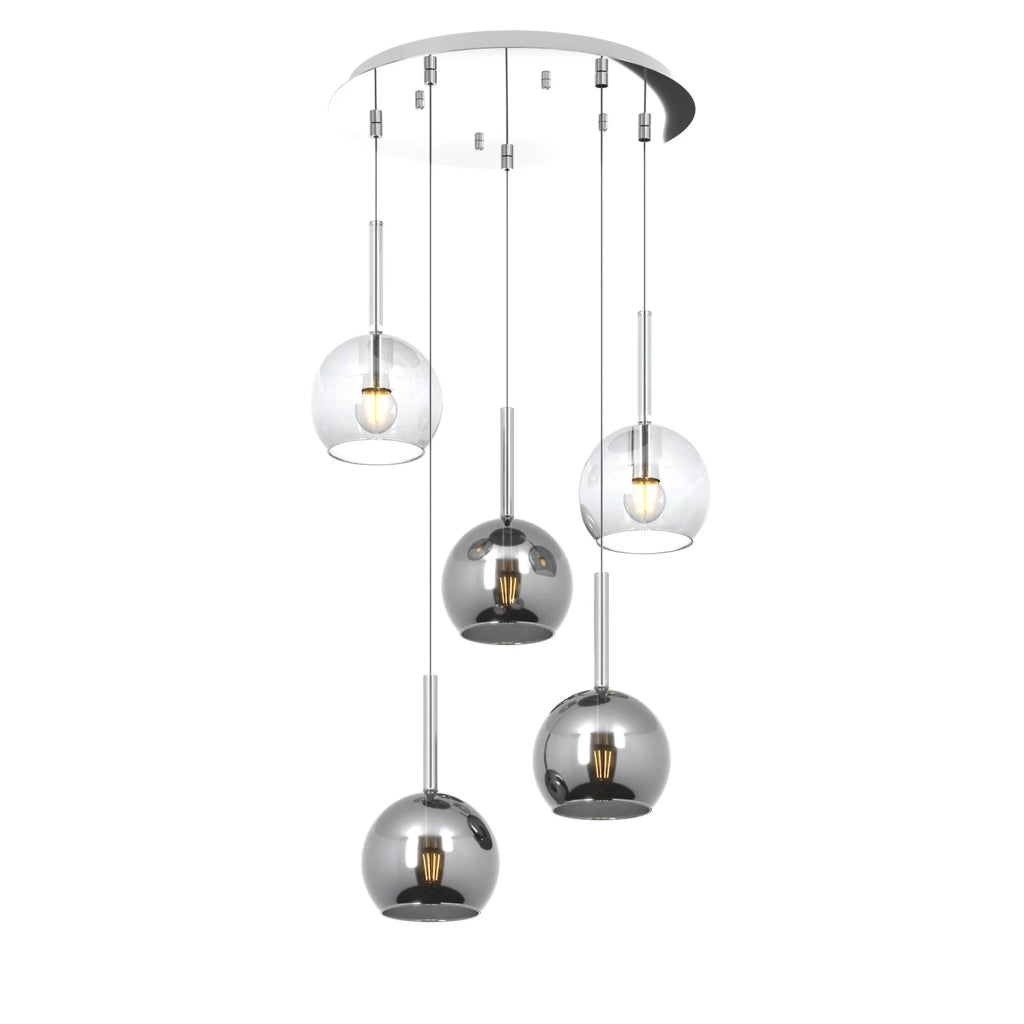 Lampadario Contemporaneo Future Metallo Cromo Vetro Trasp-Cromo 5 Luci E27