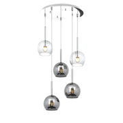 Lampadario Contemporaneo Future Metallo Cromo Vetro Trasp-Cromo 5 Luci E27