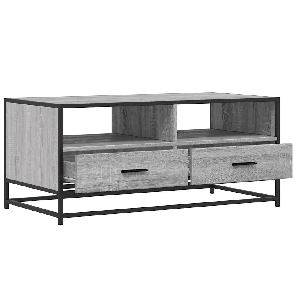Tavolino Grigio Sonoma 100x50x45 cm Legno Multistrato e Metallo