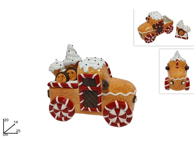 Barattolo Decorativo Natalizio Natale Decoro Biscotto Camioncino 20 x 25 cm