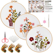 Set di cucito manuale con disegni floreali sereni e rilassanti, set di ago e filo, set + 20 cm anello di cucito in bambù.
