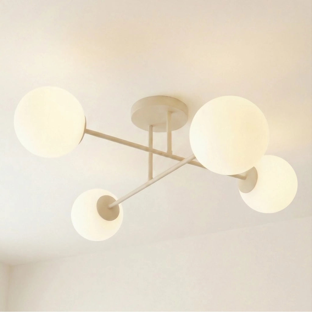 Lampada a sospensione ROMA con struttura beige e sfere in vetro opale