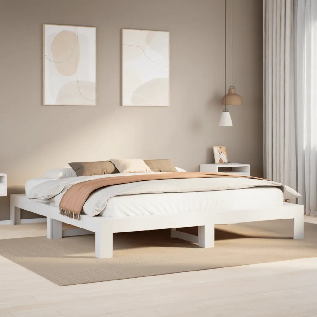 Giroletto senza Materasso-Struttura Letto Bianco 200x200 cm Legno Massello Pino 475359