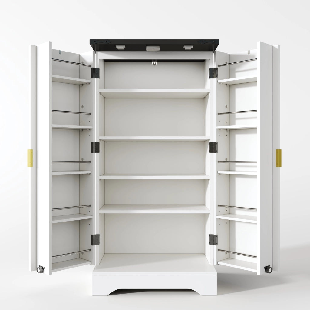 Credenza alta 120x60.5x40 cm con luce LED a sensore; ante scanalate in MDF bianco