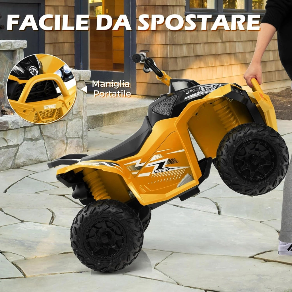 12V Quad Elettrico per Bambini, Macchina Elettrica con Velocità Alta/Bassa, Sedile Comodo Fari Corno e Musica, Auto Elettrica Cavalcabile 2,2/4,3 km/h (Giallo)