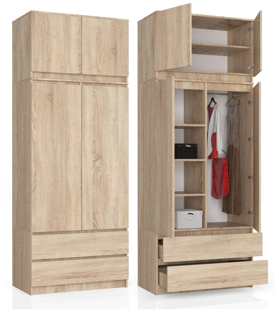 Armadio AKORD S90 con sopralzo Sonoma Quercia 90 cm 2 ante 2 cassetti 90x51x234 cm