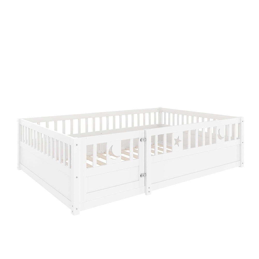 Letto a pannelli bambino 140x190 cm - Xylo - con sponde, decor stelle e luna, senza materasso, bianco