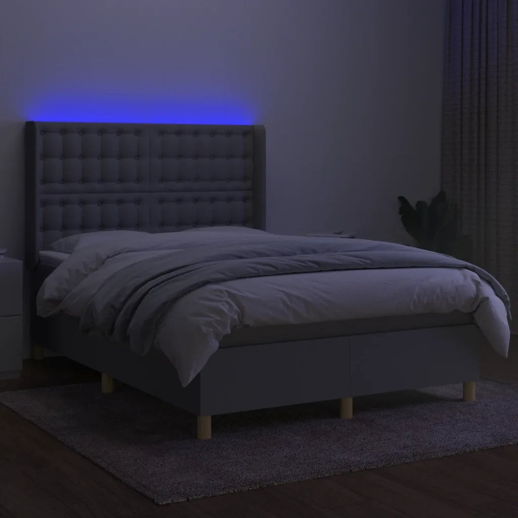 Letto a Molle Materasso e LED Grigio Chiaro 140x190 cm Tessuto 3139189