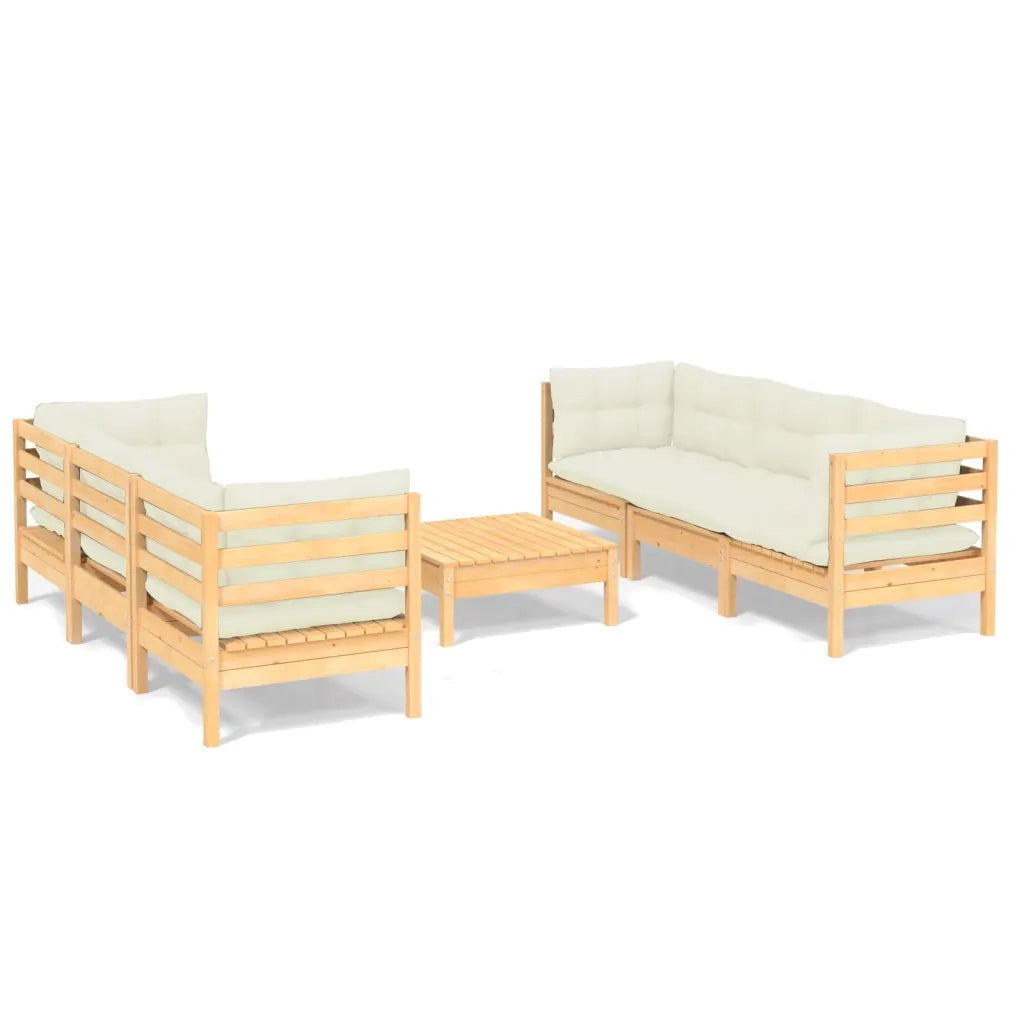 Set Divani da Giardino 7 pz con Cuscini Crema Massello di Pino cod mxl 41328
