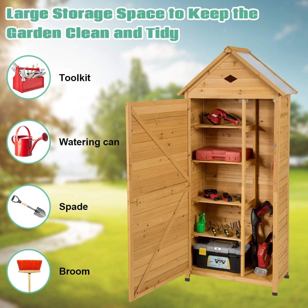 Cassetta Attrezzi 80 x 45 x 177 cm, Armadio da Esterno Portastrumenti a 5 Ripiani Box Casetta Ripostiglio Porta Attrezzi da Giardino in Legno Massello di Abete