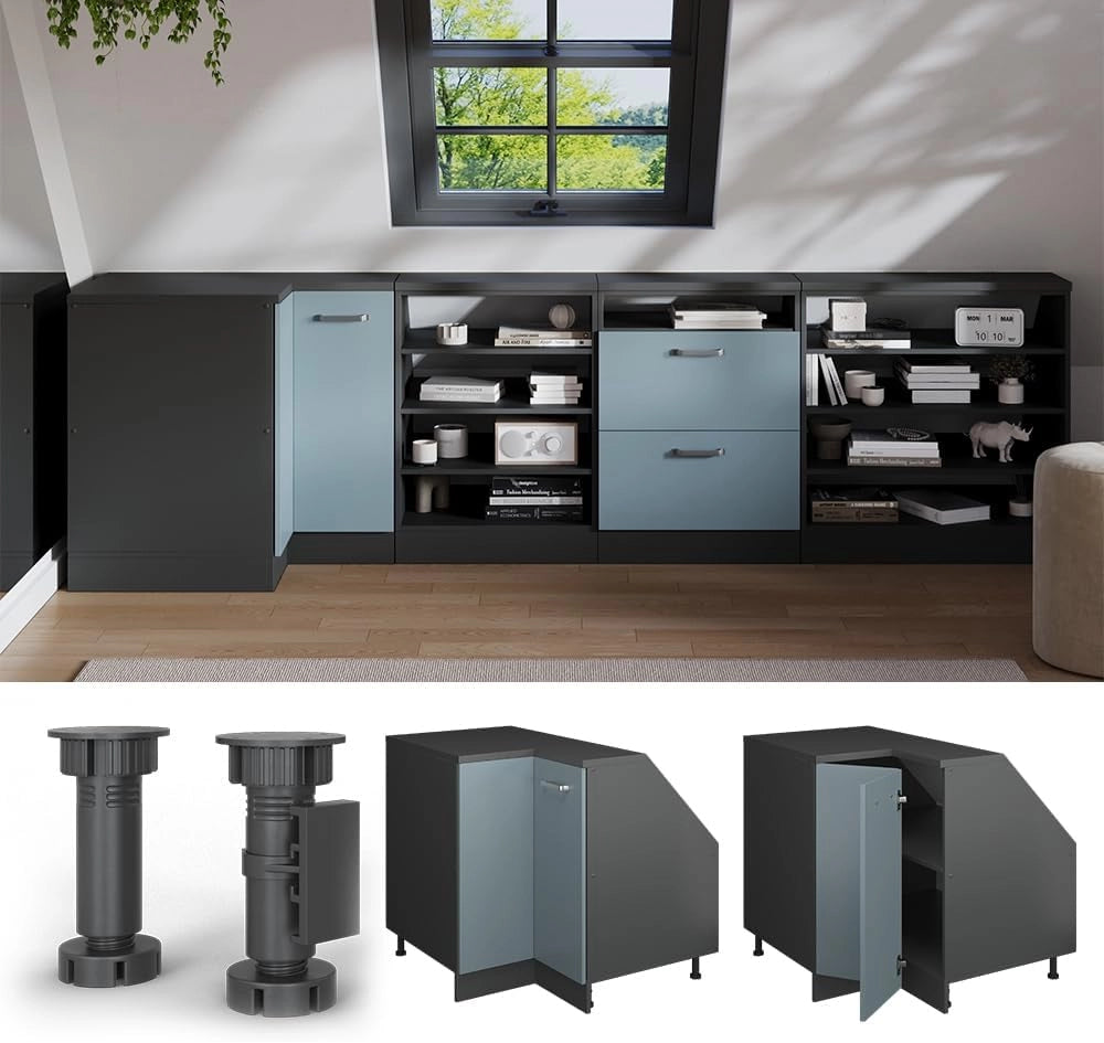 Mobile sottotetto Mobile angolare Rion, Grigio-blu, 75.6 x 81.6 cm con 1 porta, carcassa dell’armadio profondità 60 cm, adatto per il salvaspazio sotto tetti spioventi