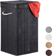 Wastebasket opvolutile con coperchio in bambù - 70 l - 63 x 36 x 36 cm - nero