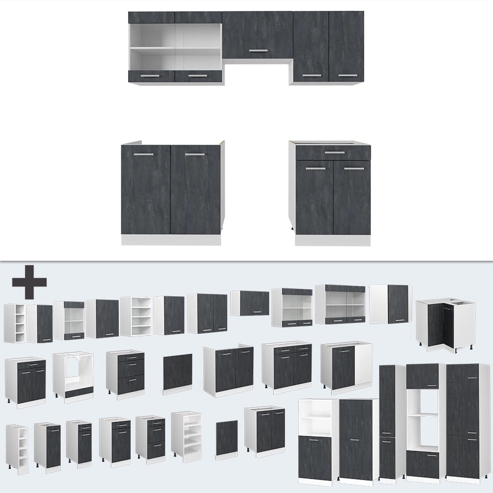 Cucina componibile R-Line Calce nera/Bianco 200 cm senza piano di lavoro Vicco