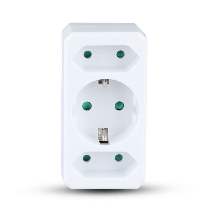 Adattatore a 2 modi con socket 2 euro 10a, 1 socket 10/16a â€‹â€‹250 V (etichetta+ polibag) bianco