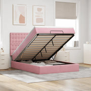Struttura Letto Pouf con Materassi Rosa 140x200 cm in Velluto 3313624