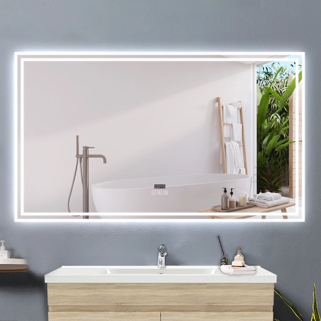 AICA IT Specchio Bagno Rettangolare Da LED 160×80cm, Antiappannamento, Bluetooth, 3 Temperature Colore