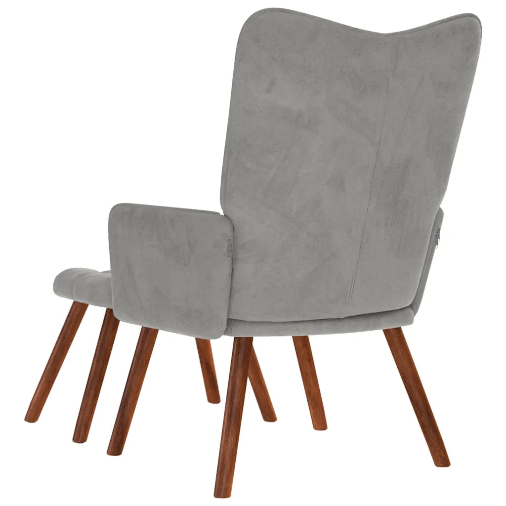 Divano Sedia-Poltrona Relax con Sgabello Grigio Chiaro in Velluto 301848